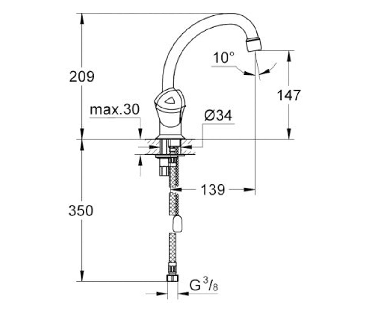 Смеситель для умывальника  PRECISION TREND 21102000:Чертеж 