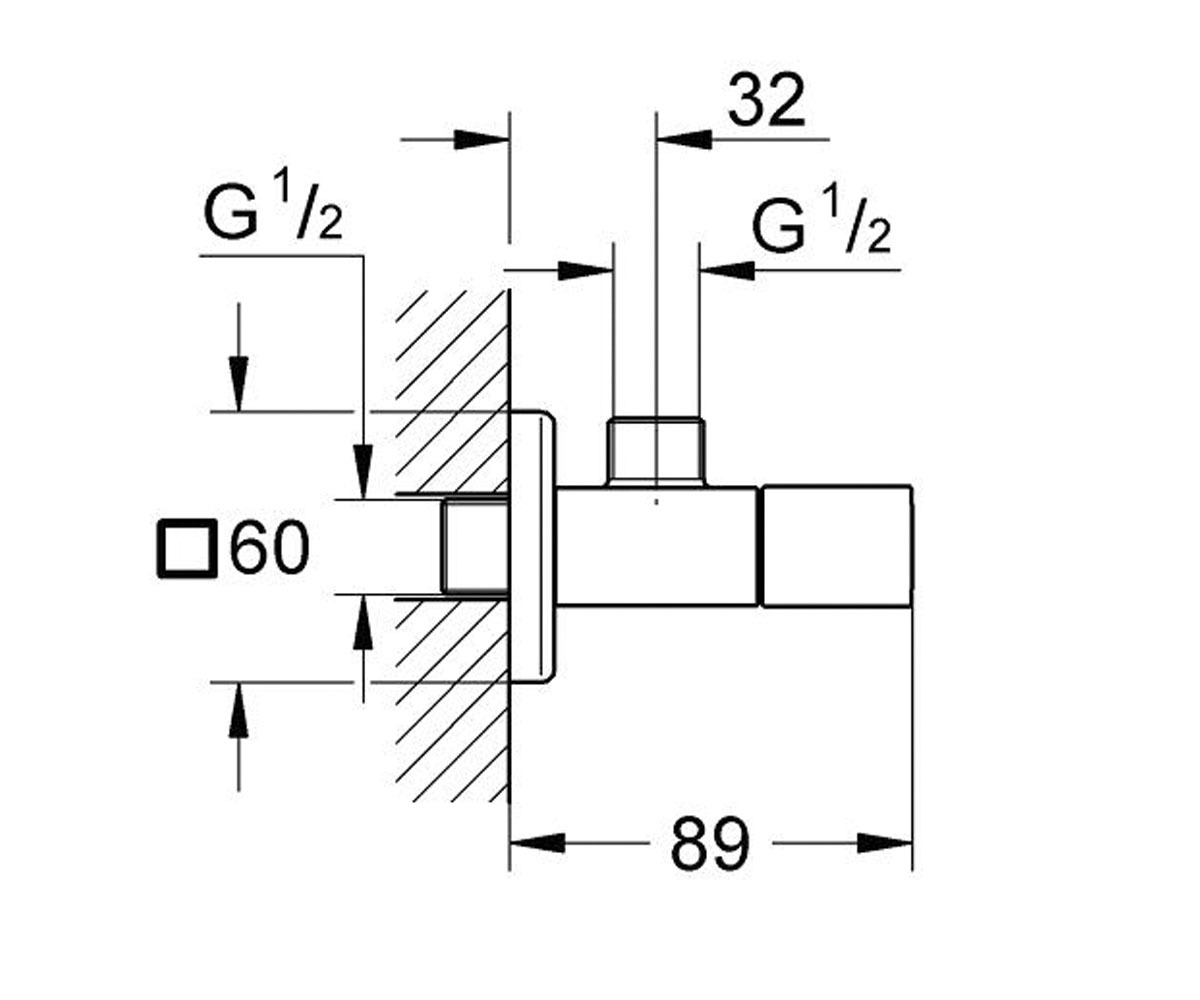 Угловой вентиль 1/2″  EUROCUBE 22013000:Чертеж 