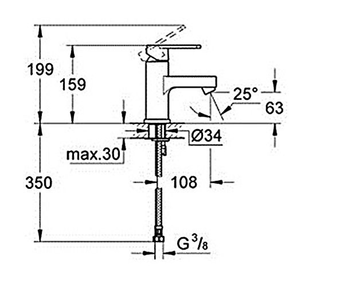 Смеситель для раковины  QUADRA 23105000:Чертеж 