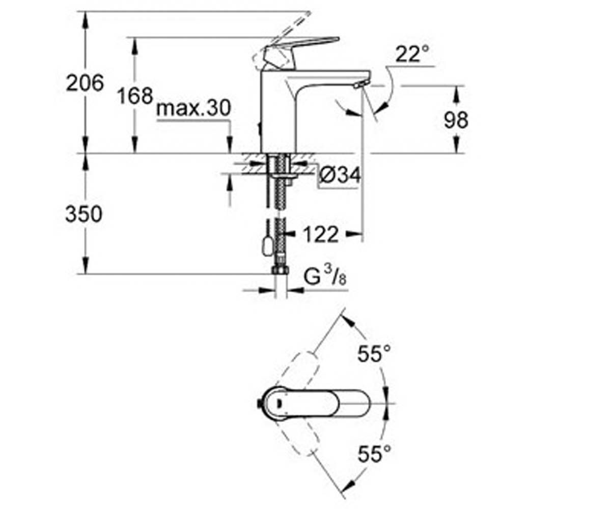 Смеситель  EUROSMART COSMOPOLITAN 23326000:Чертеж 