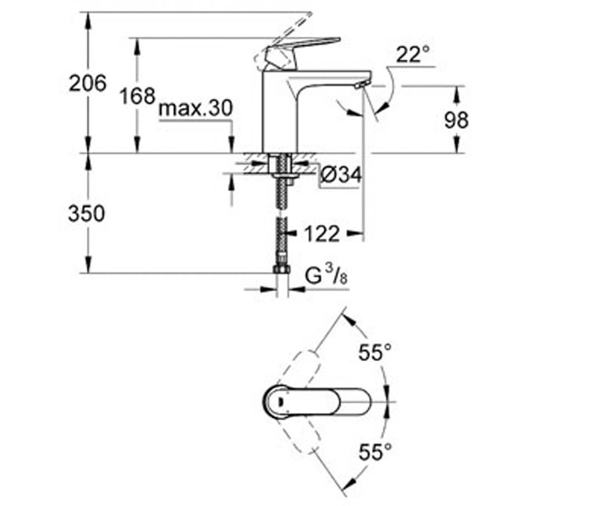 Смеситель для раковины  EUROSMART COSMOPOLITAN 23327000:Чертеж 