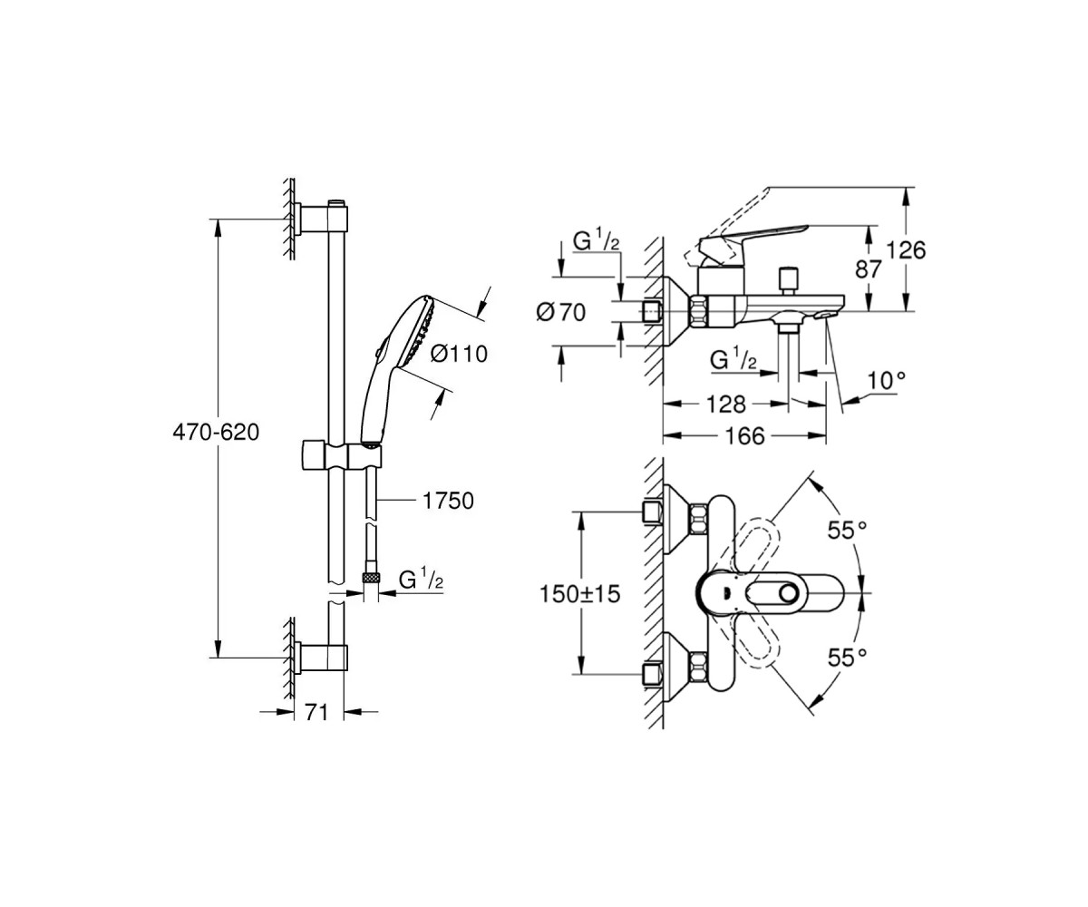 Змішувач для ванни Grohe BauLoop 23603000 з душовою стійкою Vitalio Start 26951001  2360326951:Фото 5