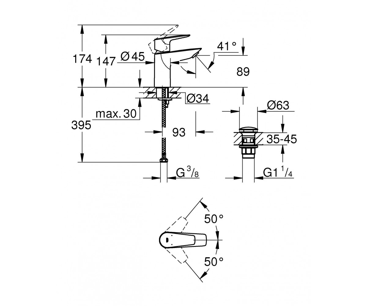 Смеситель для раковины  START EDGE QUICKFIX 24199001:Чертеж 