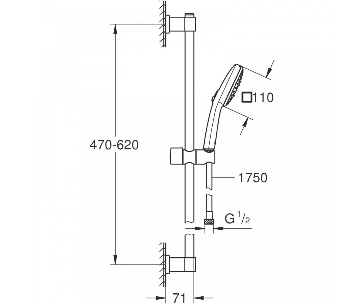 Душевой набор со штангой  VITALIO COMFORT QUICKFIX 26096001:Чертеж 