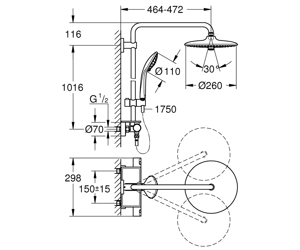 Душевая система  VITALIO JOY QUICKFIX 26403001:Чертеж 
