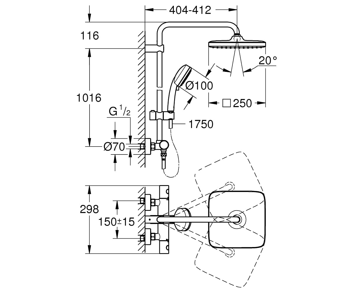 Система с термостатом  TEMPESTA COSMOPOLITAN 26689000:Чертеж 