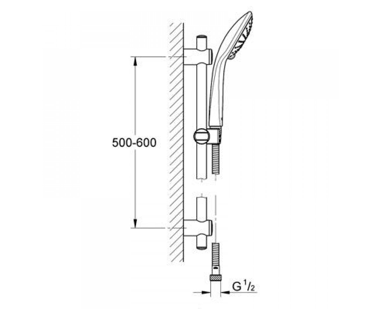 Душевой набор с однорежимной лейкой  VITALIO JOY QUICKFIX 27326000:Чертеж 