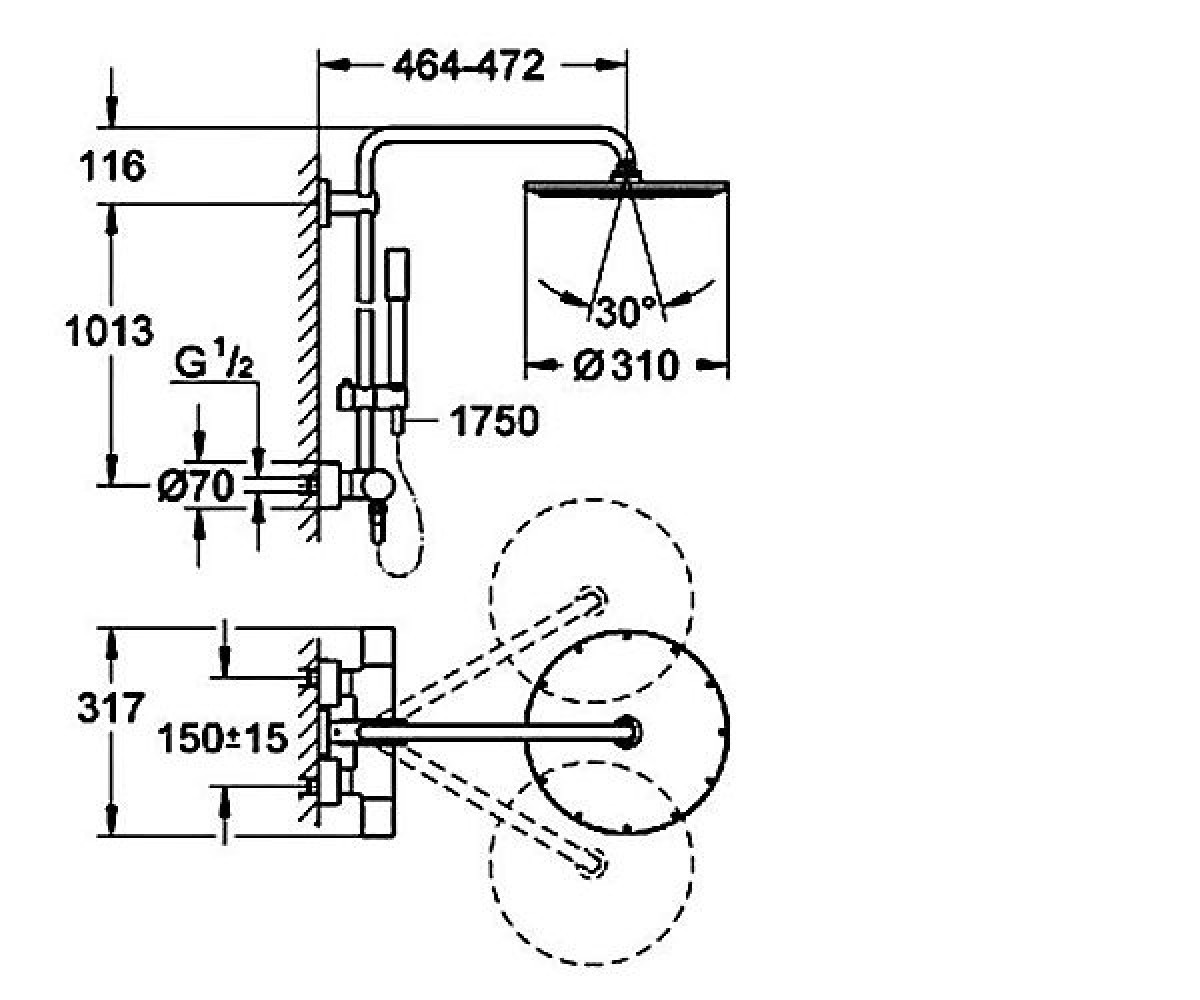 Душевая система  RAINSHOWER SYSTEM 310 27966000:Чертеж 