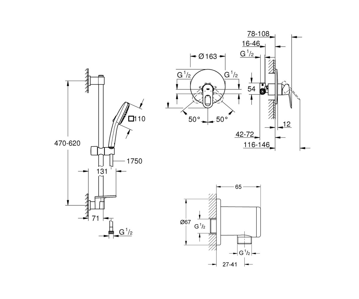 Душова система Grohe Bauloop з гарнітуром Vitalio Comfort 110 і підключенням Vitalio 2908026929  2908026929:Фото 13
