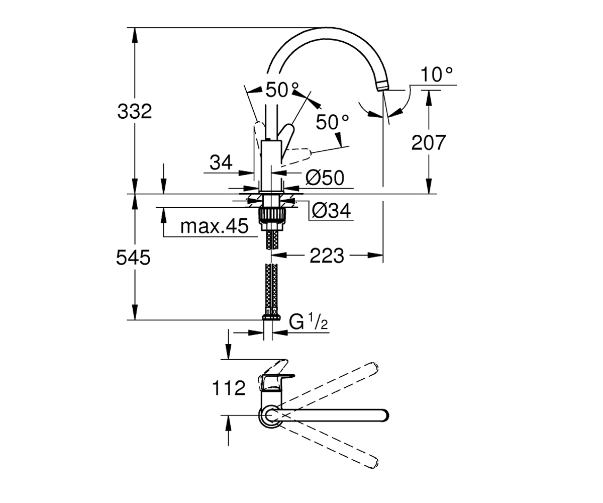 Смеситель для мойки  BAU CURVE 31231001:Чертеж 
