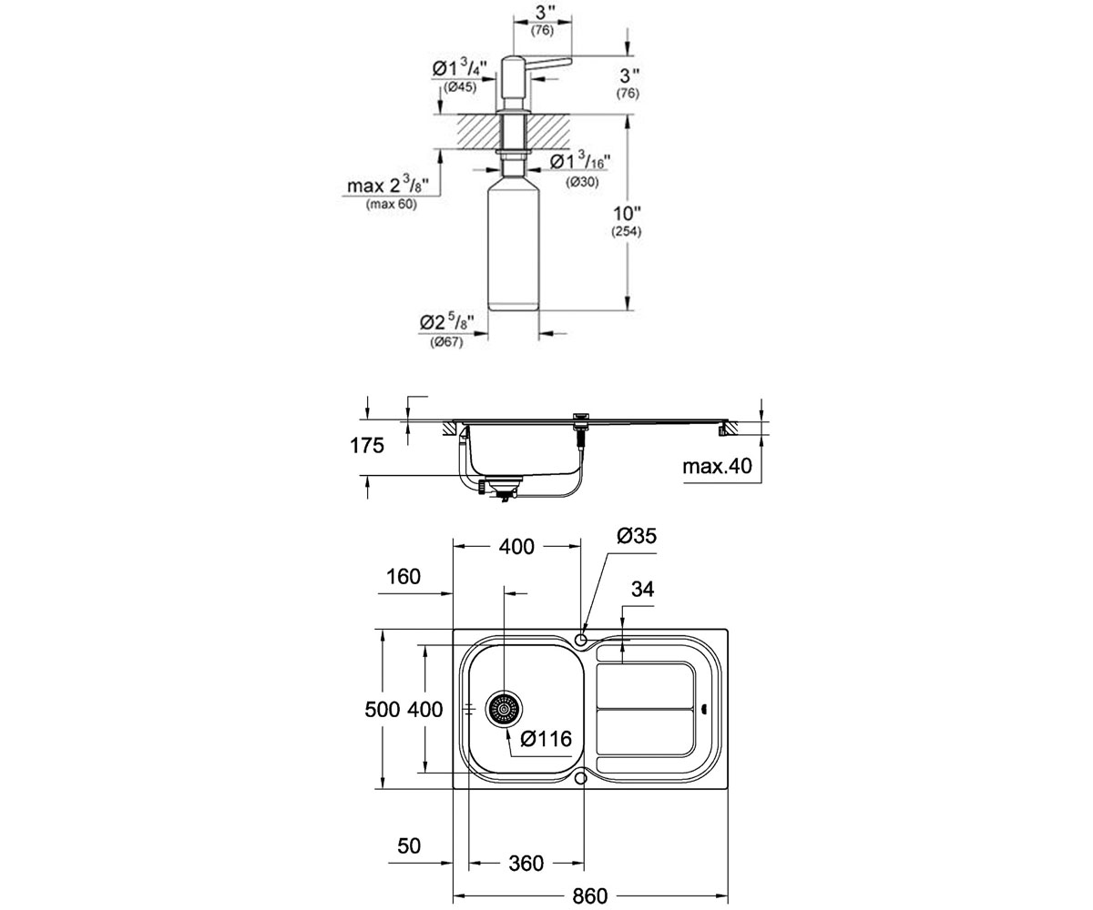 Мойка с дозатором  K-SERIES 31563SD0+40536000:Чертеж 