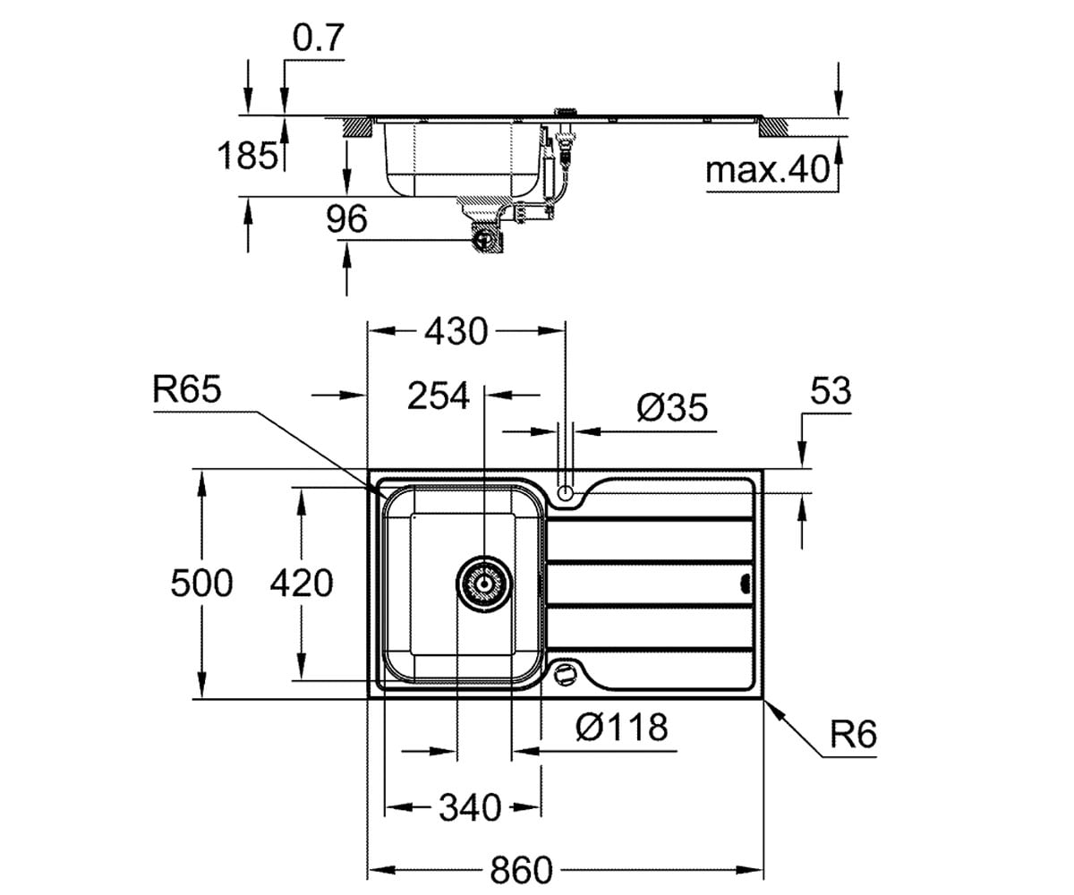 Мойка с крылом  K-SERIES K 500 31571SD1:Чертеж 