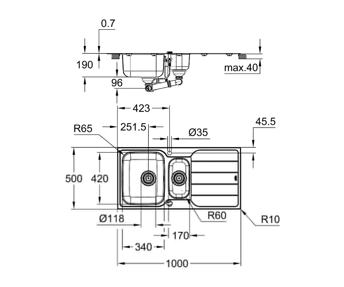 Мойка на полторы чаши  K-SERIES K 500 31572SD1:Чертеж 