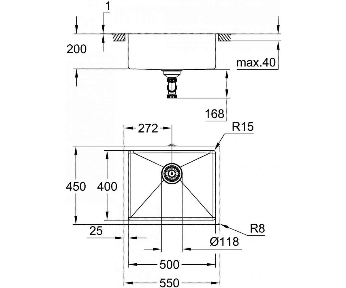 Кухонная стальная мойка  K700U 31574DL1:Чертеж 