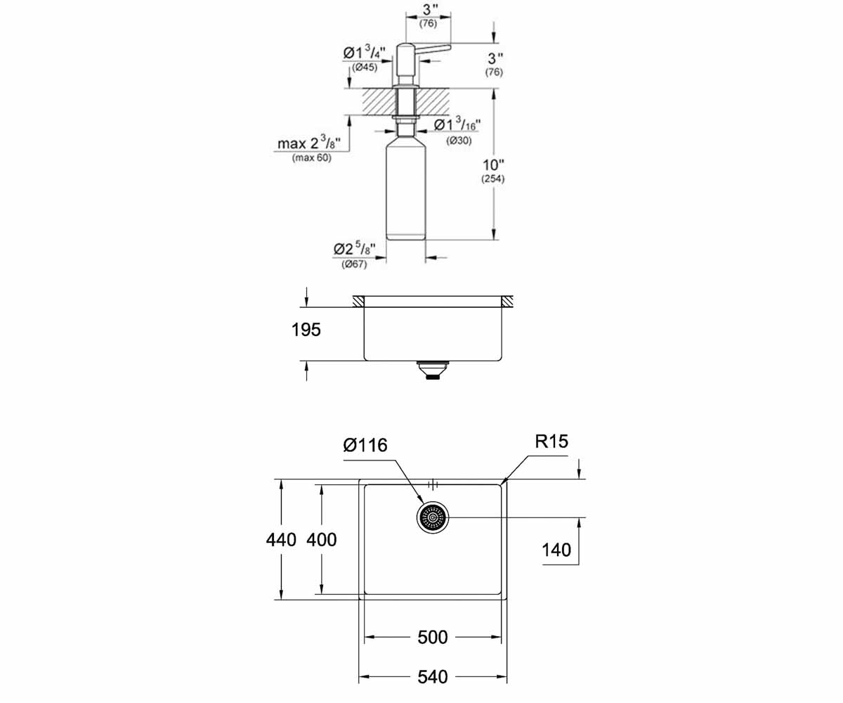 Мойка+дозатор  K-SERIES K 700U 31574GN0+40536000:Чертеж 