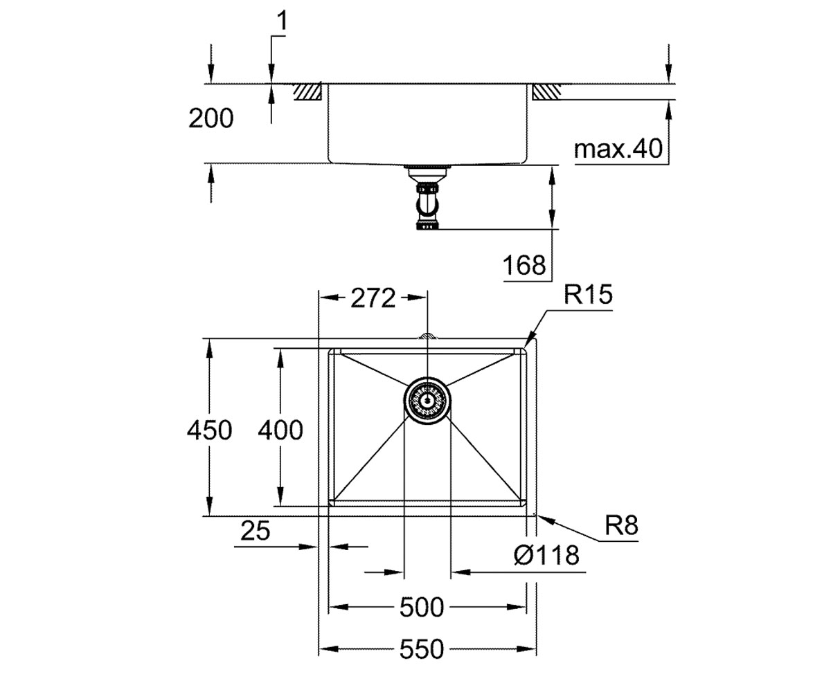 Мойка прямоугольная  K-SERIES K 700U 31574SD1:Чертеж 