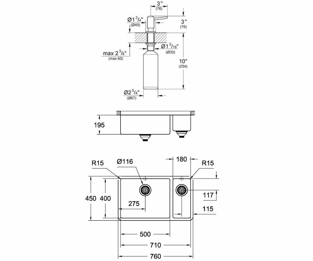 Мойка с дозатором  K-SERIES K700U 31575SD0+40536000:Чертеж 