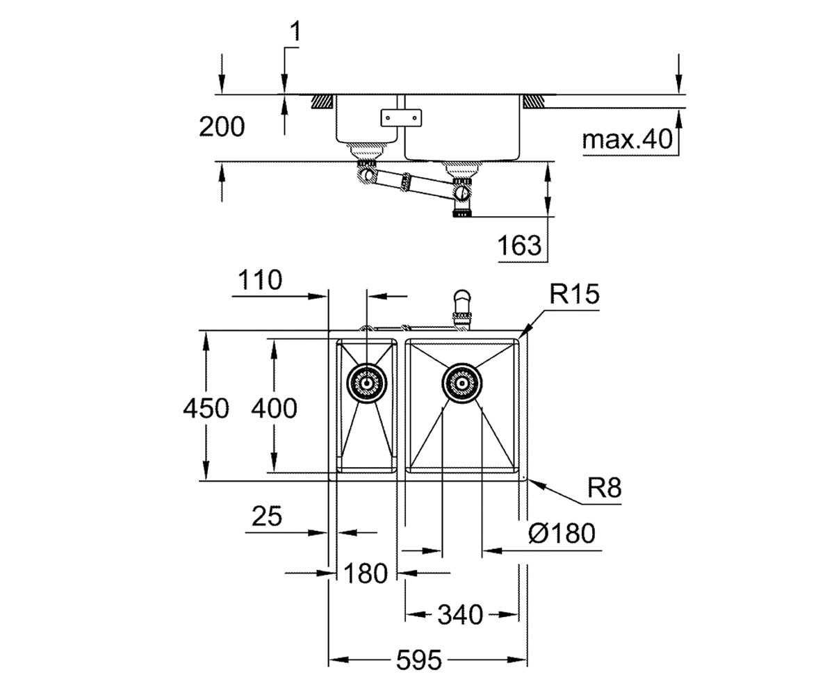 Полуторная мойка  K-SERIES K 700 31576SD1:Чертеж 