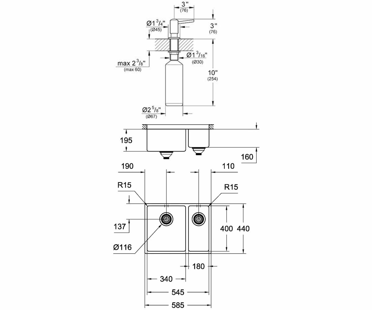 Мойка + дозатор  K-SERIES K 700 U 31577SD0+40536000:Чертеж 