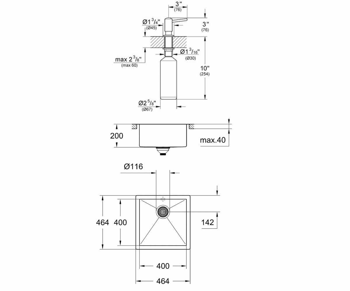 Мойка с дозатором  K-SERIES K 700 31578SD0+40536000:Чертеж 