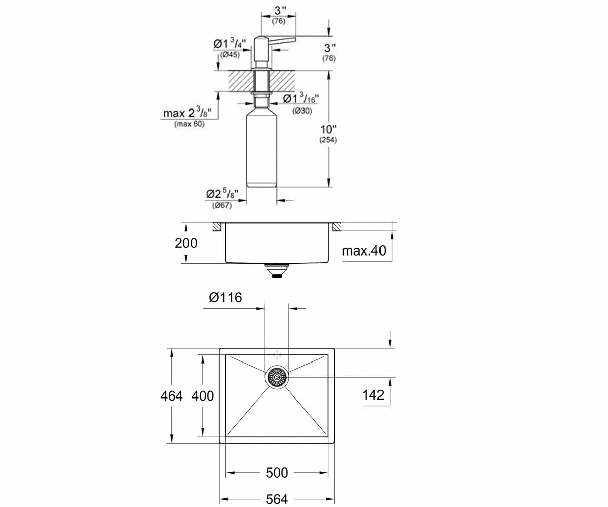 Мойка + дозатор  K-SERIES K 700 31579SD0+40536000:Чертеж 