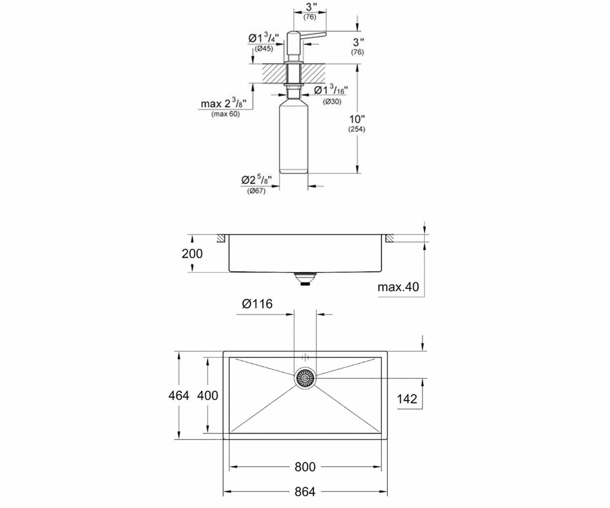 Мойка с дозатором  K-SERIES K 700 31580SD0+40536000:Чертеж 