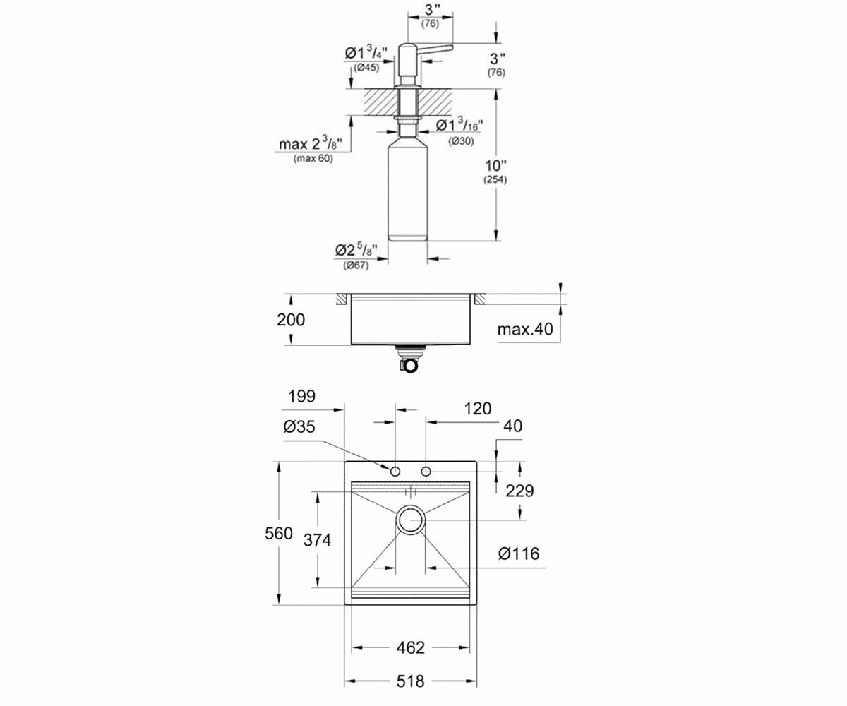 Мойка с дозатором  K-SERIES K 800 31583SD0+40536000:Чертеж 