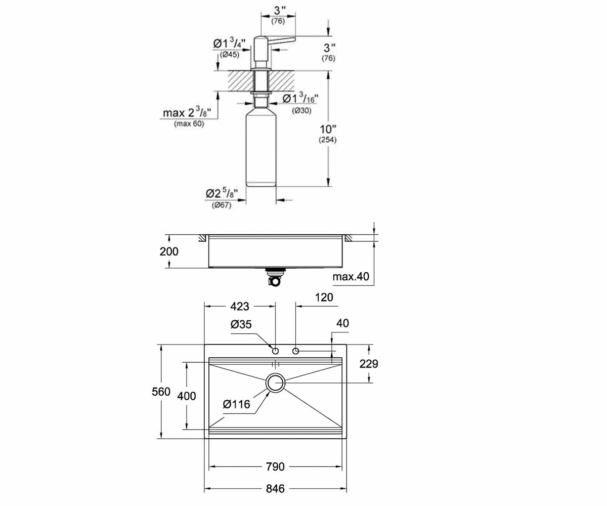 Мойка с дозатором  K-SERIES K 800 31584SD0+40536000:Чертеж 