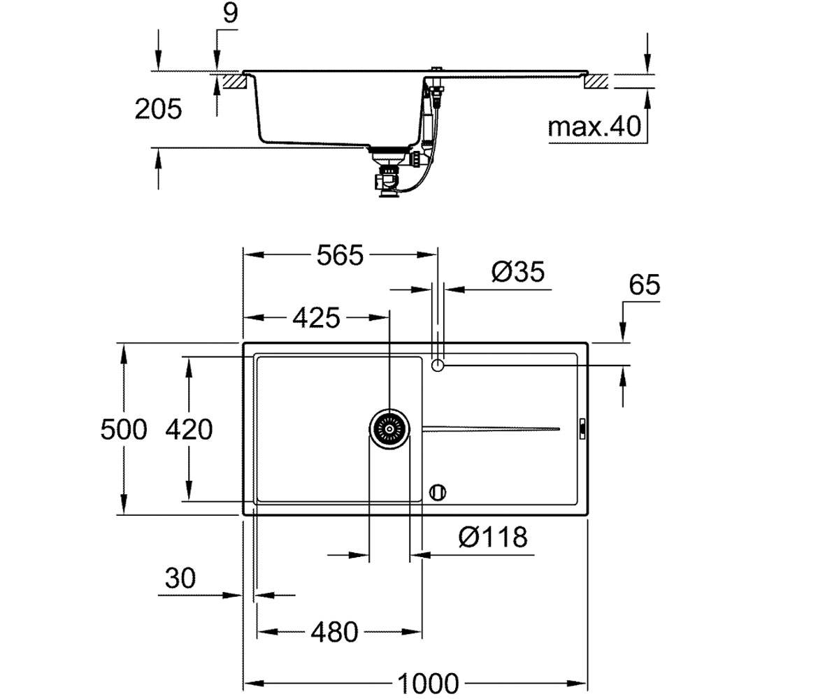 Композитная мойка 100 см  K-SERIES K 400 31641AP0:Чертеж 