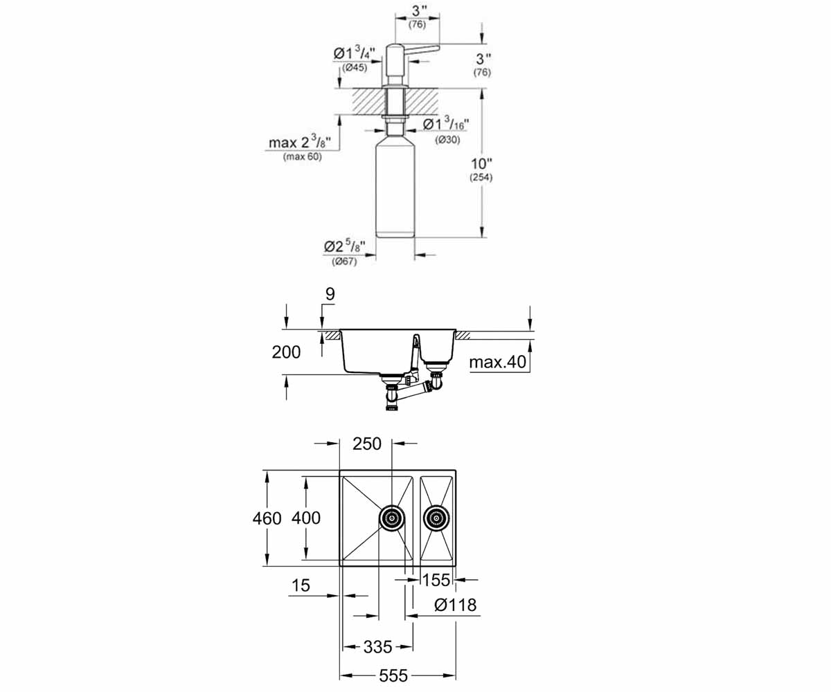 Мойка на полторы с дозатором  K-SERIES 31648AP0+40536000:Чертеж 