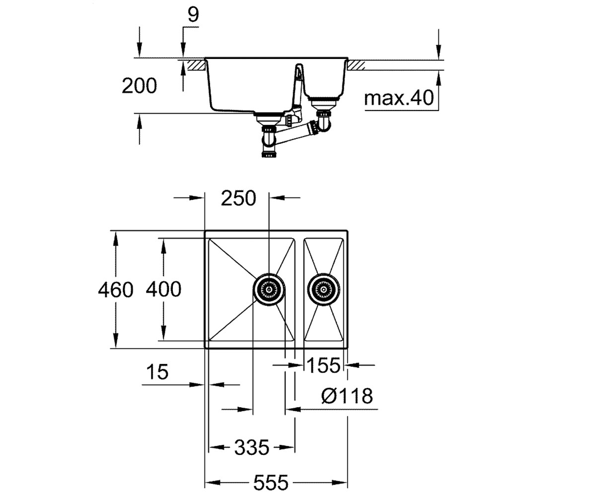 Мойка на полторы чаши  K-SERIES K 500 31648AP0:Чертеж 