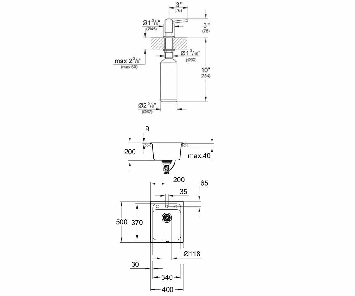Мойка композитная с дозатором  K-SERIES K 700 31650AP0+40536000:Чертеж 