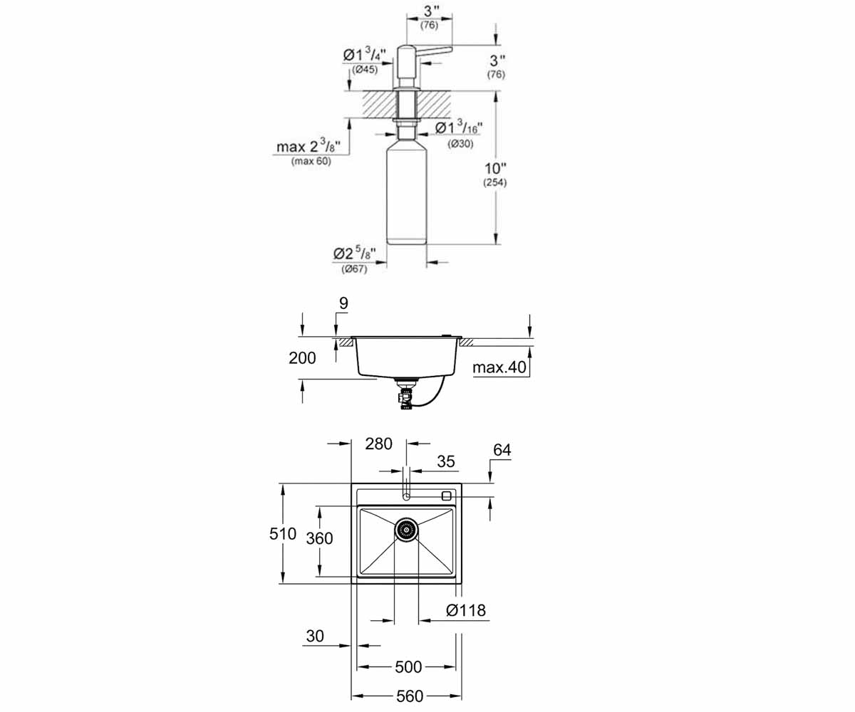 Мойка композитная с дозатором  K-SERIES K 700 31651AP0+40536000:Чертеж 