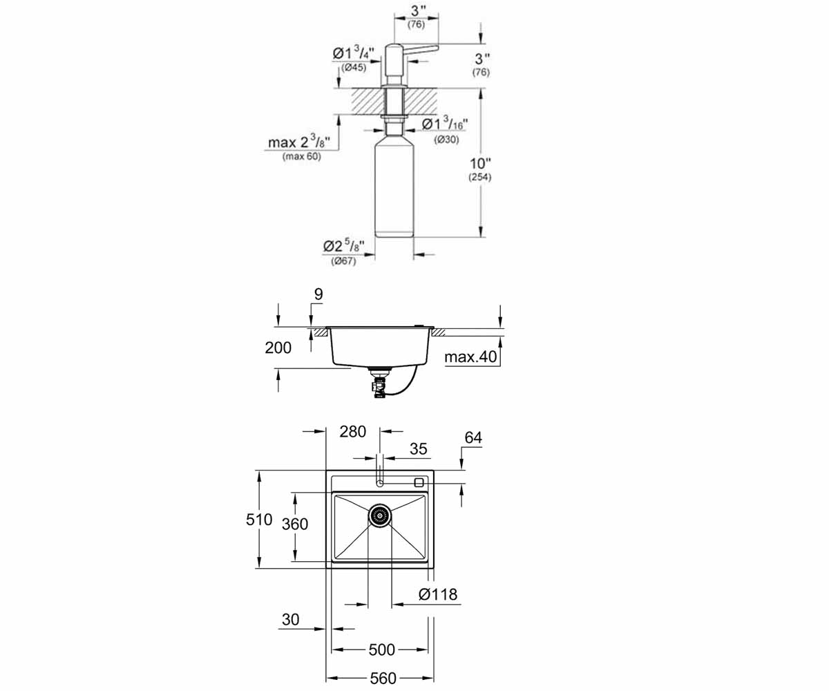 Мойка композитная с дозатором  K-SERIES K 700 31651AT0+40536000:Чертеж 