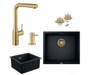 Набір для кухні Grohe K700U гранітна мийка 31653AP0 + зміш. 30270GN0 + дозатор 40535GN0 + зливний комплект 40997GN0, чорний граніт/матовий прохолодний