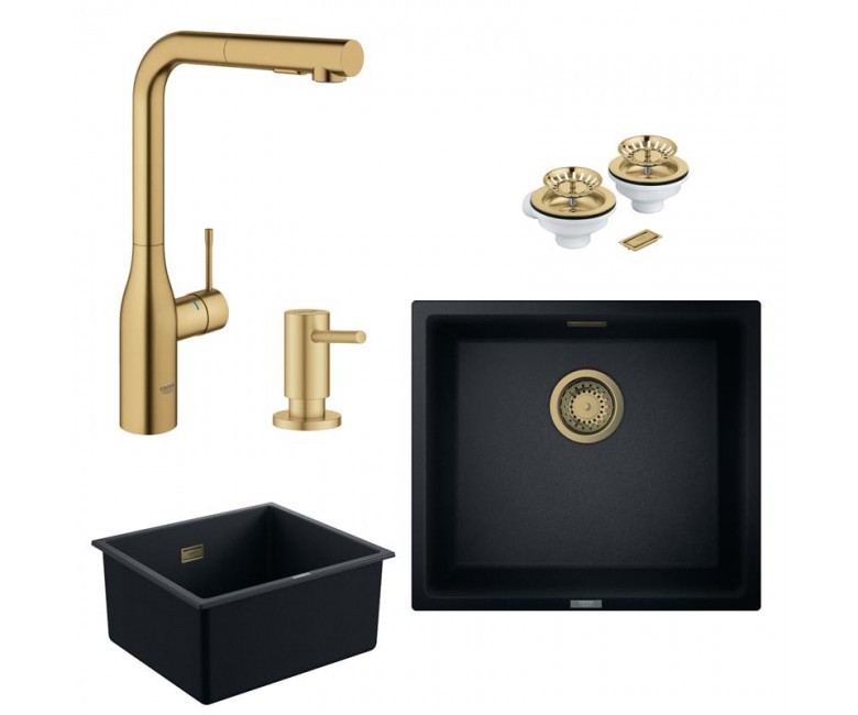 Набір для кухні Grohe K700U гранітна мийка 31653AP0 + зміш. 30270GN0 + дозатор 40535GN0 + зливний комплект 40997GN0, чорний граніт/матовий прохолодний 31653APGN