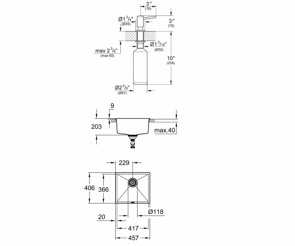 Мойка с дозатором  K-SERIES K 700 31653AT0+40536000:Чертеж 