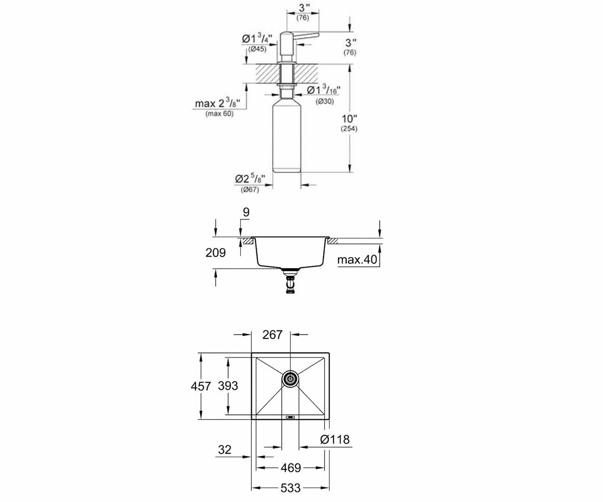 Мойка с дозатором  K-SERIES K 700 31654AT0+40536000:Чертеж 