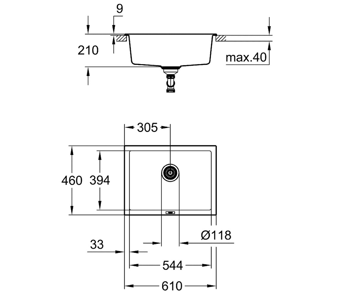 Мойка под столешницу 61 см  K-SERIES K 700 31655AT0:Чертеж 
