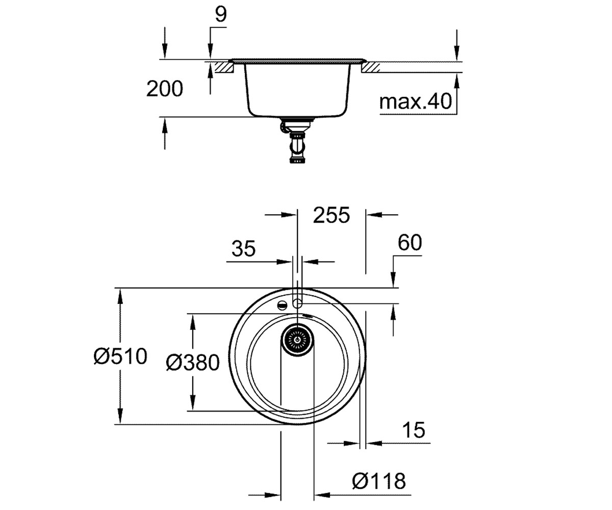 Круглая мойка  K-SERIES K 200 31656AT0:Чертеж 