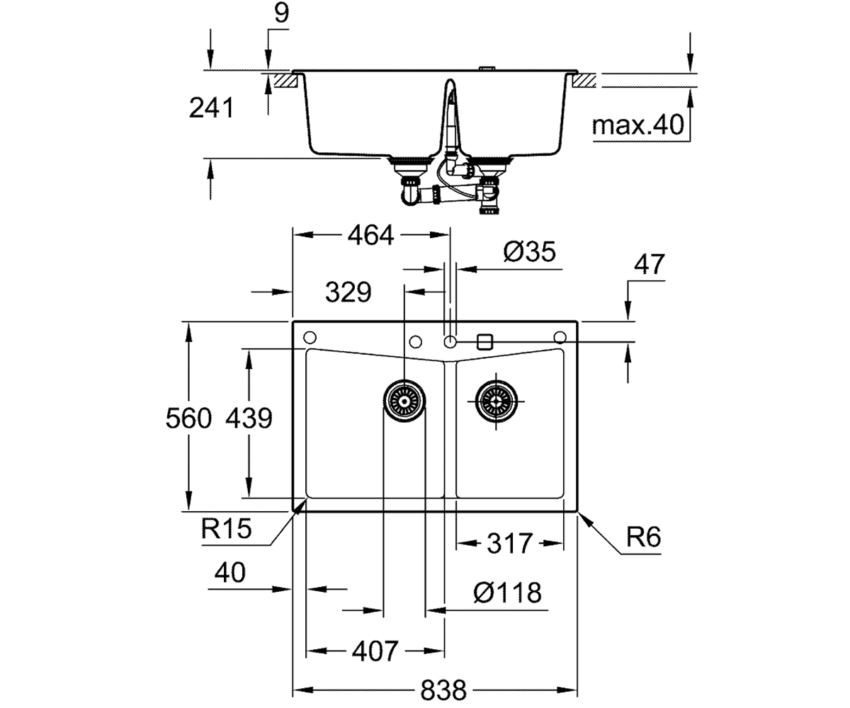 Мойка на две чаши  K-SERIES K 700 31657AT0:Чертеж 