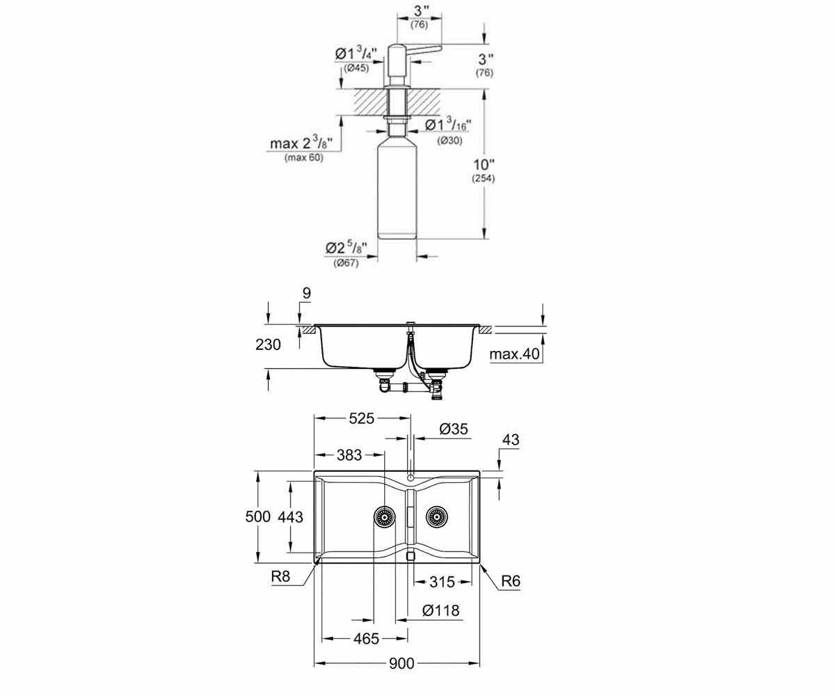 Мойка двойная с дозатором  K-SERIES K 700 31658AP0+40536000:Чертеж 