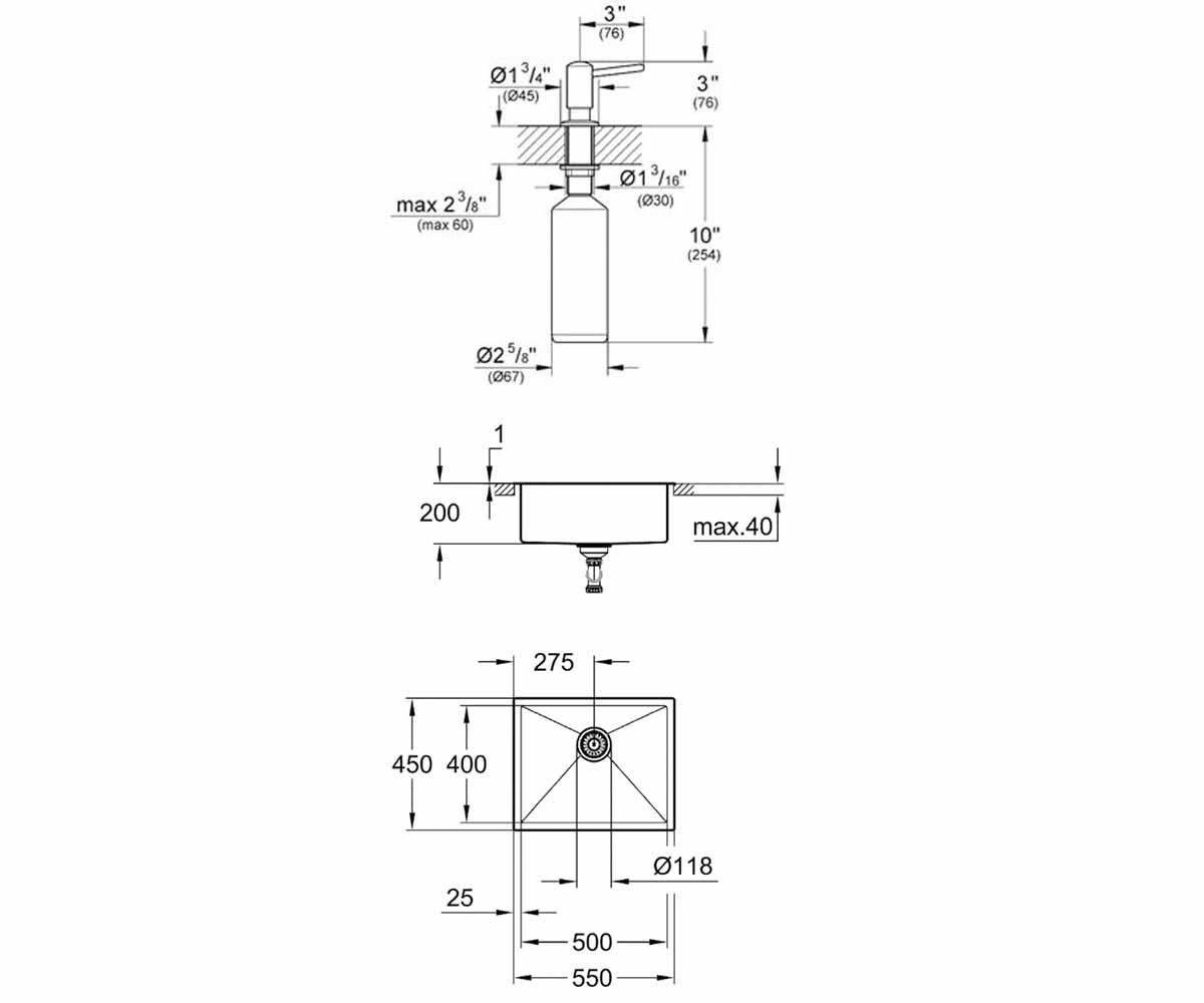 Мойка с дозатором  K-SERIES K 700 31726SD0+40536000:Чертеж 