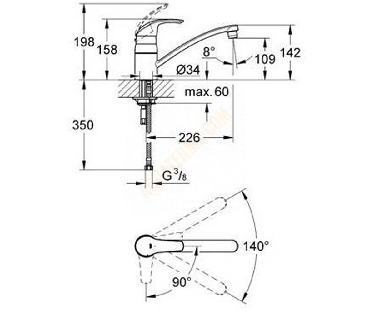 Кухонный смеситель  EUROSMART 32221001:Чертеж 