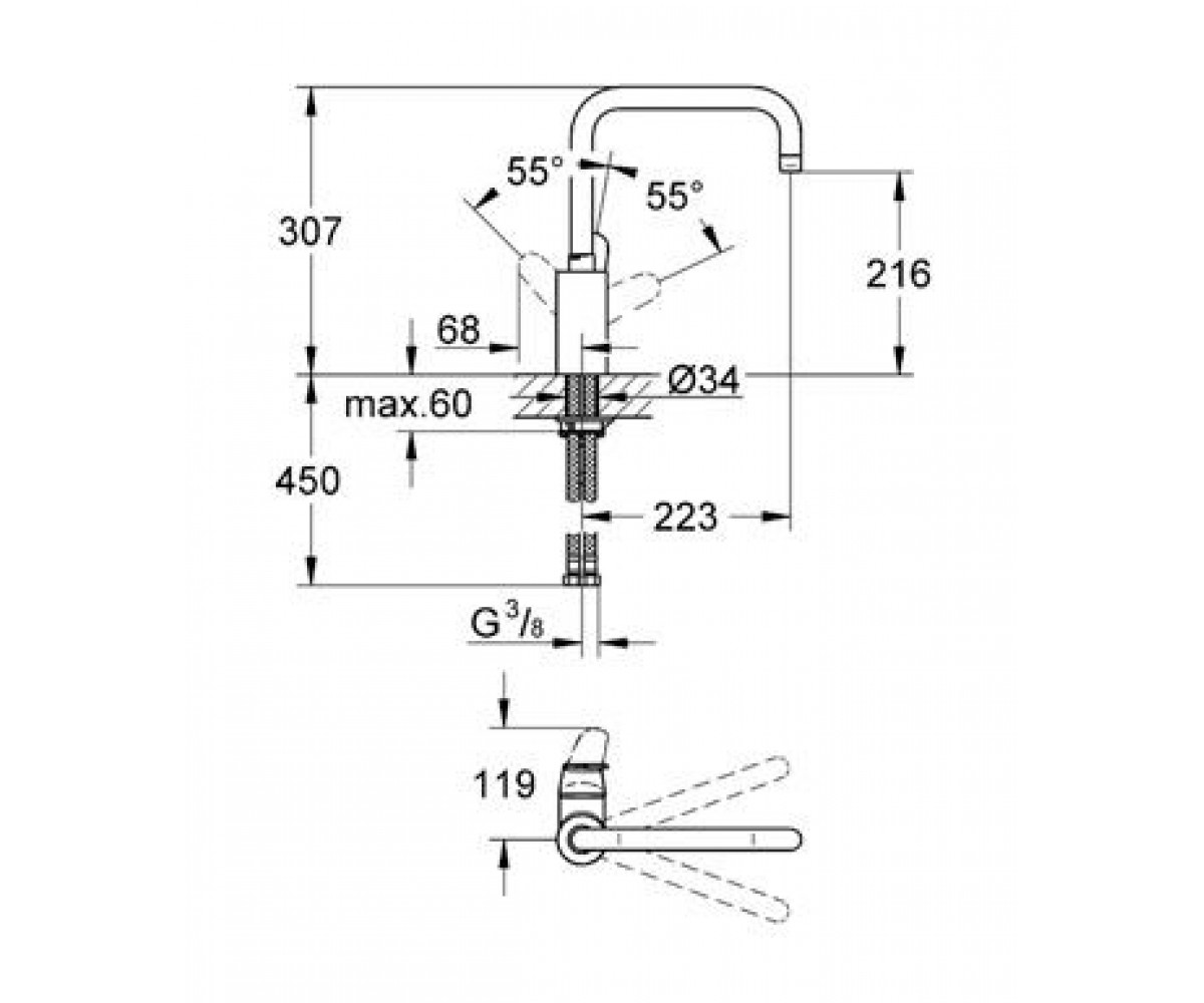 Смеситель  EURODISC COSMOPOLITAN 32259002:Чертеж 