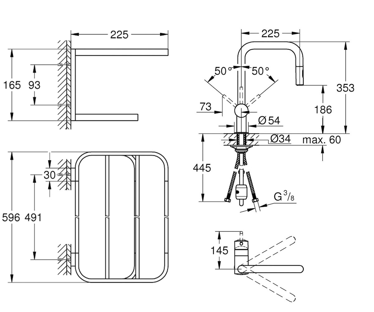 Смеситель + полка для полотенец  MINTA 32322DC2+41066000:Чертеж 