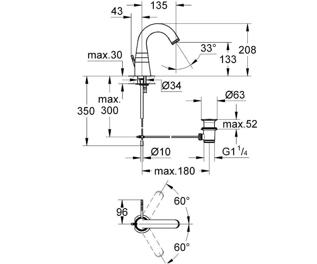 Смеситель для раковины  F1 32464BK0:Чертеж 
