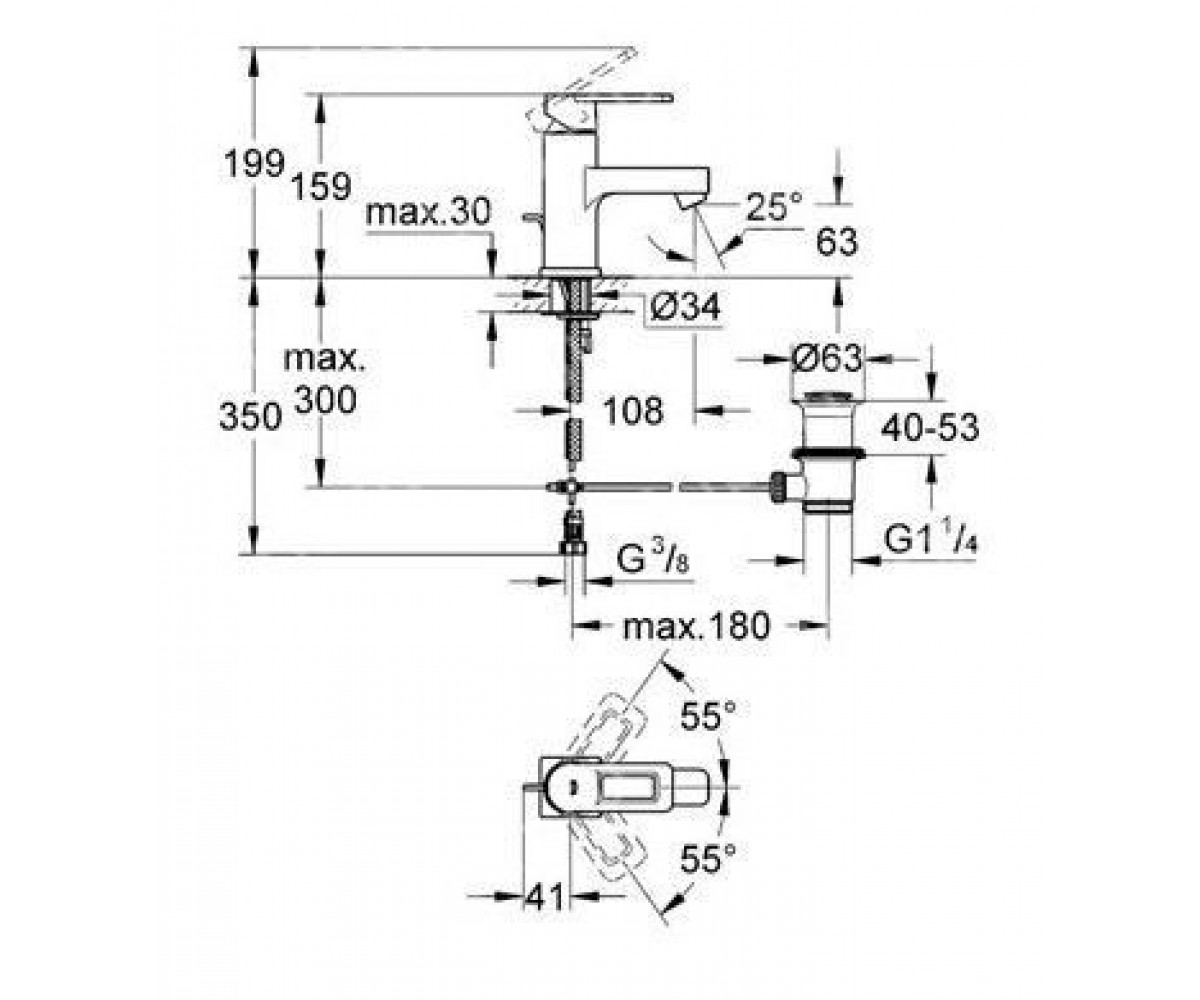 Смеситель для раковины  QUADRA 3263100E:Чертеж 