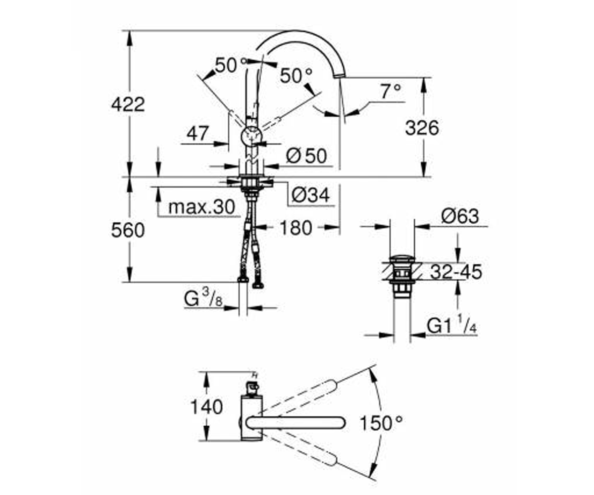 Смеситель для раковины  ATRIO NEW 32647GL3:Чертеж 