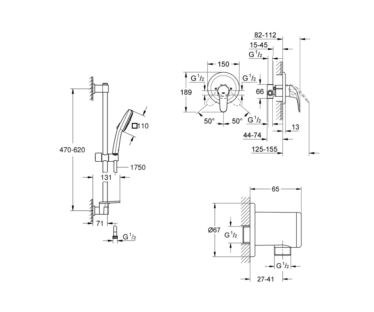 Душова система Grohe Euroeco з гарнітуром Vitalio Comfort 110 та шланговим підключенням 3274226929  3274226929:Фото 12